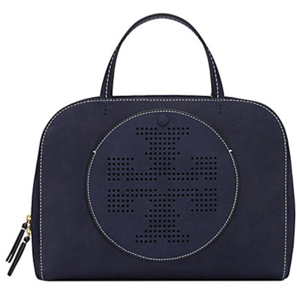 Tory Burch Perforated Suede Satchel - Navy - New With Tags